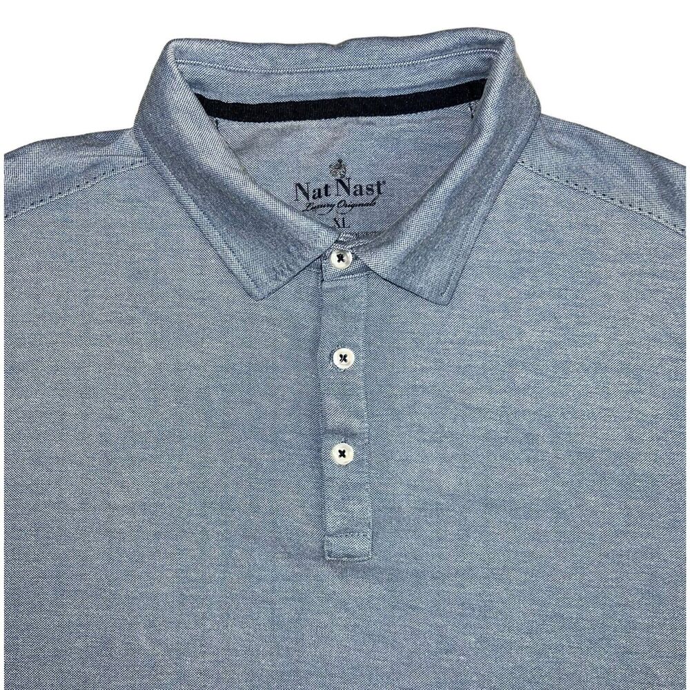 Nat Nast Mens Blue Rayon Polyester Short Sleeve Collared Polo Shirt XL